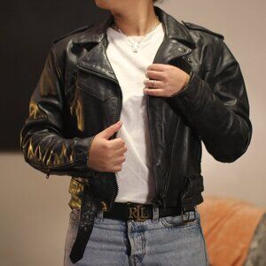 Biker Leather Jacket With Harley-Davidson Patch